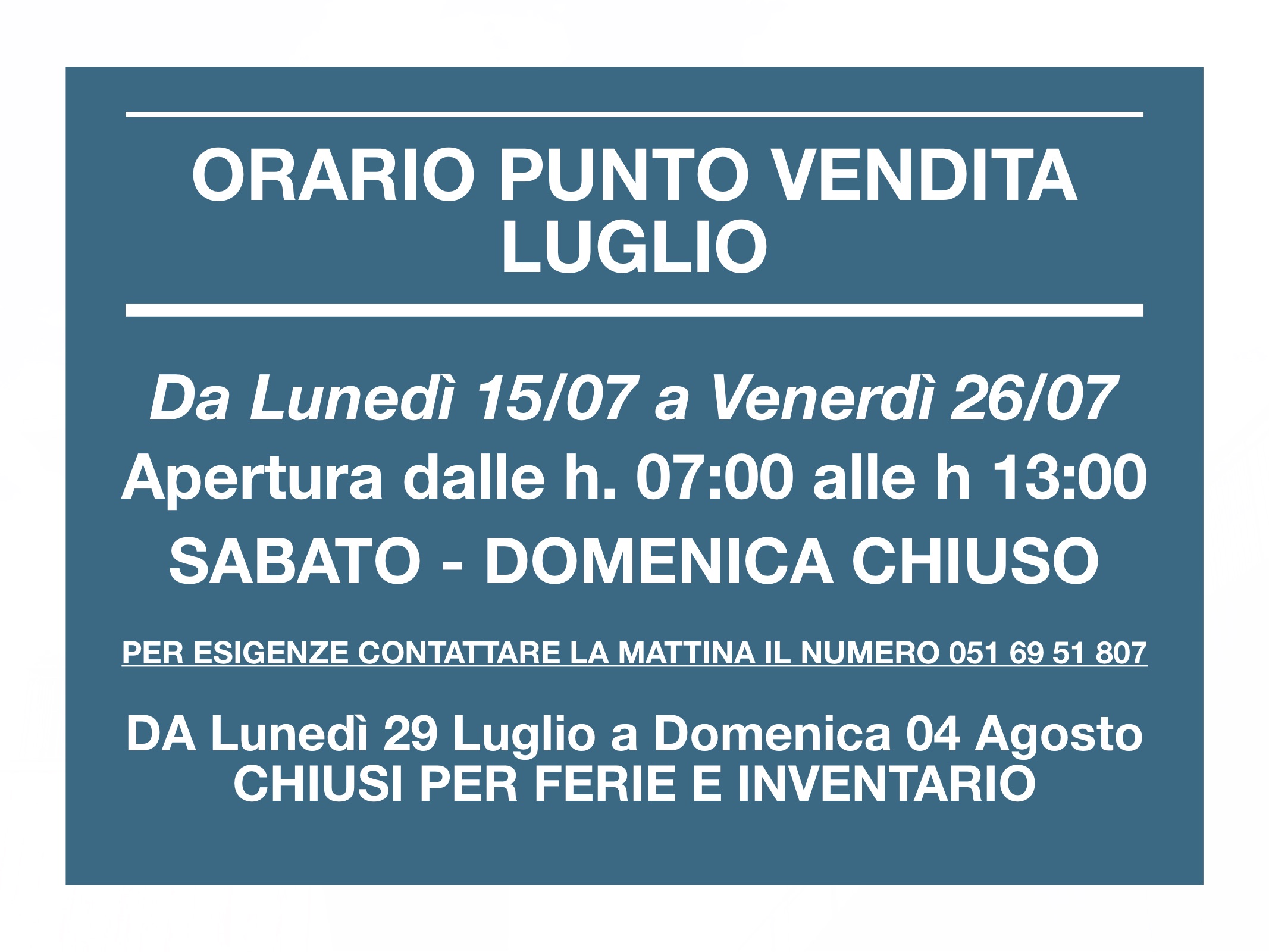 PUNTO VENDITA LUGLIO 2019